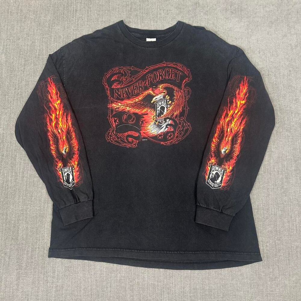 Y2K Biker flame long sleeve faded Black T-shirt